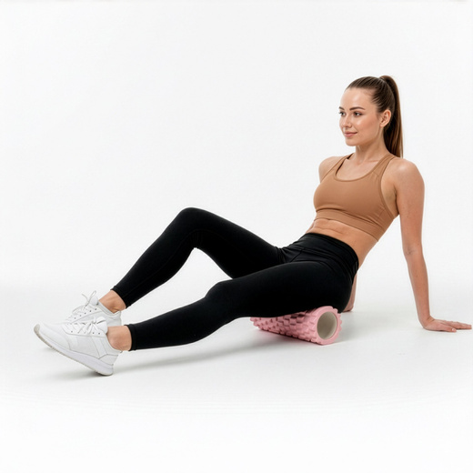 Wałek do masażu, średnio twardy, roller z wypustkami, różowy