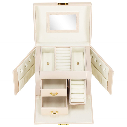 Szkatułka na biżuterię ekoskóra 17,5x12x13,5 cm jasny różowy organizer z przegródkami