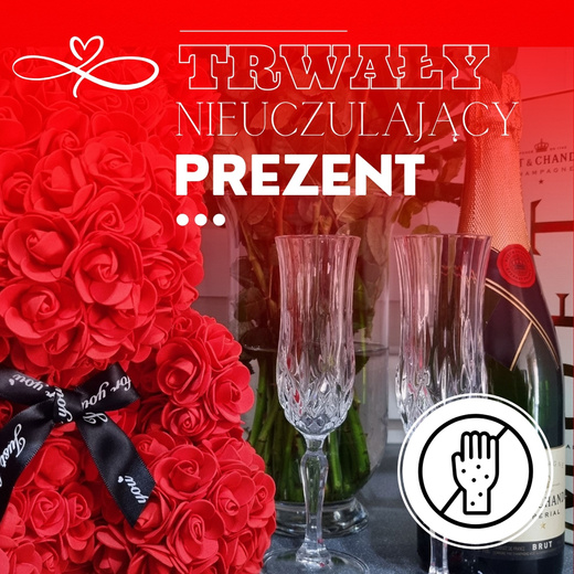 Miś z płatków róż czerwony 22 cm rose bear z kokardką