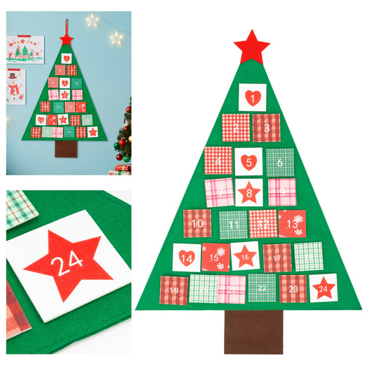 Kalendarz adwentowy, świąteczny Choinka 102 cm dekoracja na ścianę, multikolor