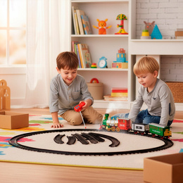 Lokomotywa z wagonami, pociąg parowy, sterowany, na baterie, tory