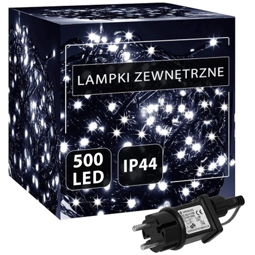 Lampki choinkowe 500 led biały zimny + flash 25m oświetlenie świąteczne IP44