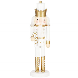 Dziadek do orzechów 30,5 cm z laską drewniany żołnierzyk złoty, figurka świąteczna