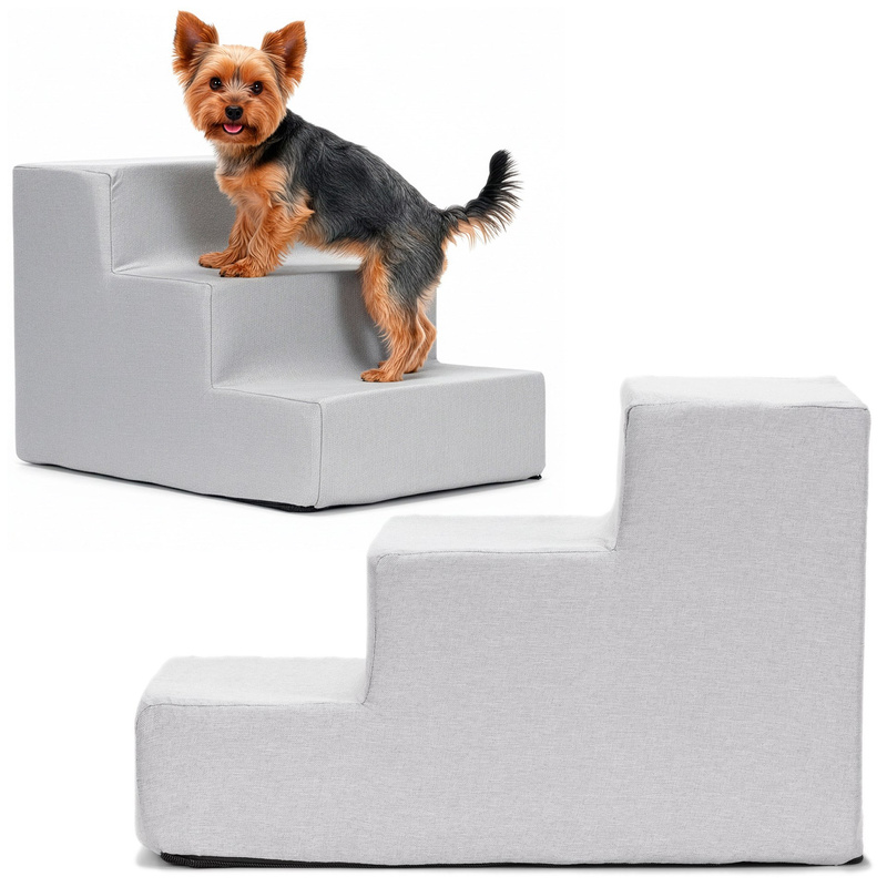 Schodki dla psa do łóżka 30 cm podest, rampa 3-stopniowa, miękkie schody szare