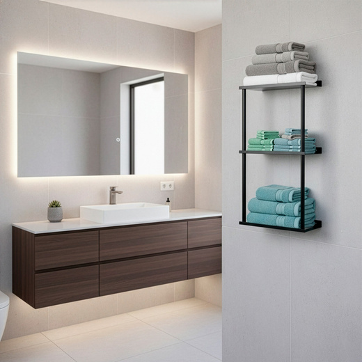 Wieszak łazienkowy na ręczniki, ścienny trzypoziomowy, czarny