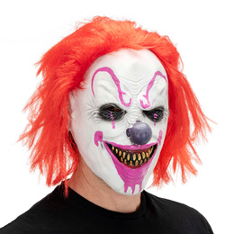 Maska na Halloween krwawy klaun z włosami zabójczy claun horror cosplay