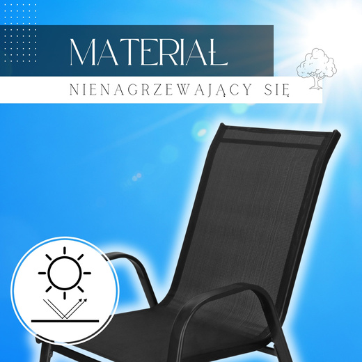Meble ogrodowe, metalowe zestaw dla 4 osób stół 120 cm szkło hartowane i 4 krzesła czarne