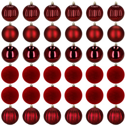 Bombki choinkowe 36 szt. zestaw dekoracji świątecznych, nietłukące, czerwone
