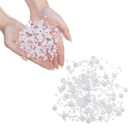 Łańcuch na choinkę z pereł 5-10mm ozdoba świąteczna biały