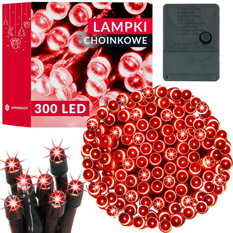 Lampki choinkowe 300 led czerwony 21,5 m oświetlenie świąteczne