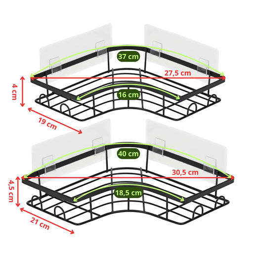 Półka łazienkowa, pod prysznic, wisząca zestaw 2 szt. narożna czarna