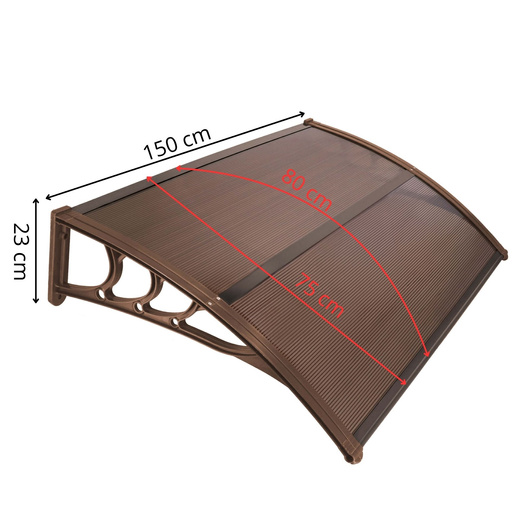Zadaszenie, daszek do drzwi wejściowych, balkonowych, tarasowych 150x80 brązowy, transparentny