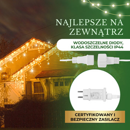 Kurtyna świetlna 500 led girlanda, lampki wewnętrzno-zewnętrzne 22,5 m sople biały ciepły + flash