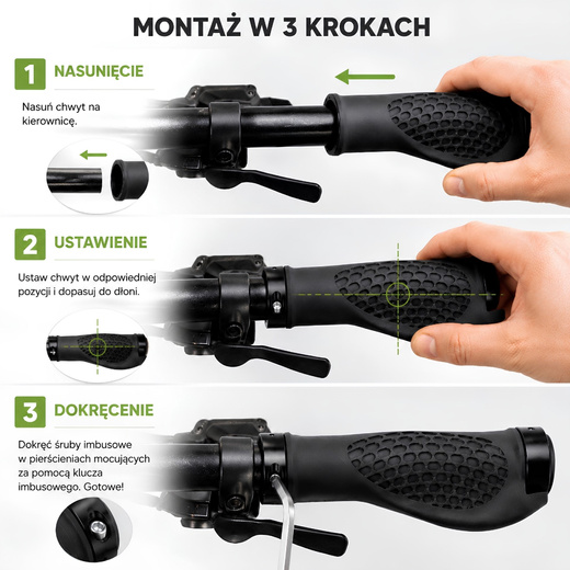 Gripy rowerowe ergonomiczne 22 mm, chwyty do kierownicy skręcane, antypoślizgowe, czarne 2 szt.