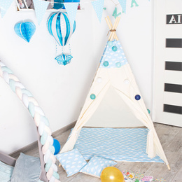 Namiot Tipi dla dzieci wigwam błękitny w gwiazdki XXL