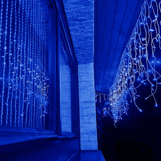 Kurtyna świetlna 500 led girlanda, lampki wewnętrzno-zewnętrzne sople niebieski