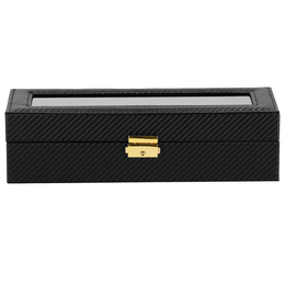 Szkatułka na zegarki 30x11x8 cm czarna ekoskóra organizer z 6 przegródkami