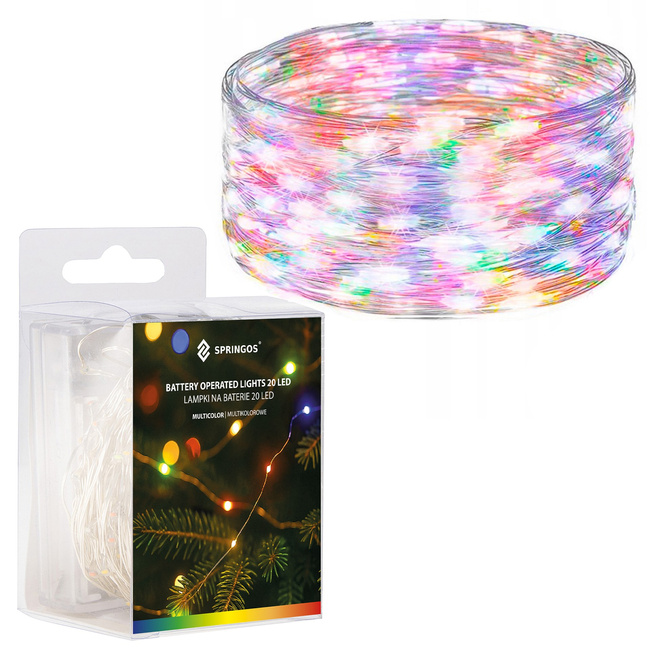 Lampki choinkowe 20 LED druciki mikro na baterie kolorowe
