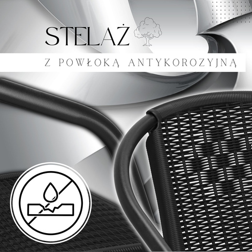 Meble ogrodowe metalowe krzesła i okrągły stół ze szklanym blatem zestaw ogrodowy czarny 