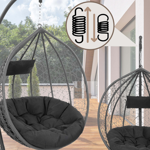 Kokon ogrodowy rattanowy z poduszkami fotel wiszący bujak huśtawka na metalowym stelażu szara