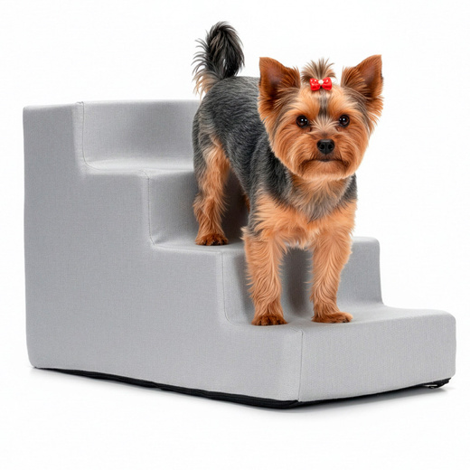 Schodki dla psa do łóżka 40 cm podest, rampa 4-stopniowa, szara