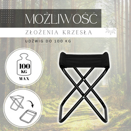 Krzesło składane turystyczne na biwak wędkarskie czarne