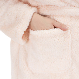 Szlafrok damski z polaru rozm. L/XL z kapturem i paskiem beżowy, miś 