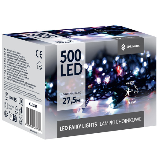 Lampki choinkowe 500 led multikolor + niebieski flash 27,5 m oświetlenie świąteczne IP44