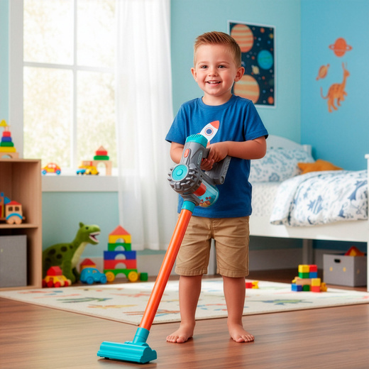 Odkurzacz dziecięcy, pionowy, ręczny na baterie, zabawka dla dzieci interaktywna z dźwiękiem