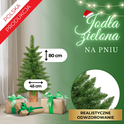 Choinka na pniu 80 cm premium sztuczna jodła zielona