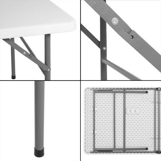 Zestaw cateringowy, stół 200x90 cm z 4 krzesłami składane meble ogrodowe białe