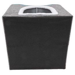 Legowisko dla kota z zabawką i drapakiem 42x41x34 cm koci domek, posłanie szare