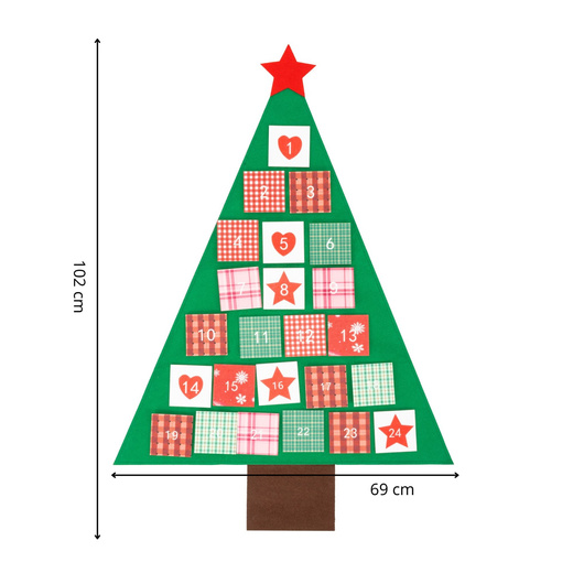 Kalendarz adwentowy, świąteczny Choinka 102 cm dekoracja na ścianę, multikolor