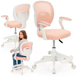 Fotel biurowy ergonomiczny obrotowe krzesło na kółkach dla dzieci regulowane różowe