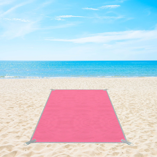 Koc plażowy sand free 200x150 cm mata plażowa dwuwarstwowa różowa