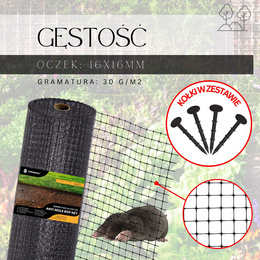 Siatka na krety 1 m x 25 m + kołki 50 szt. zabezpieczenie przeciw kretom, nornicom 30g/m2