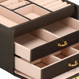 Szkatułka na biżuterię ekoskóra 17,5x14x12,5 cm brązowy organizer z przegródkami