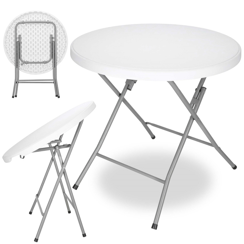 Stół składany cateringowy 75x80 cm okrągły stolik bankietowy koktajlowy biały