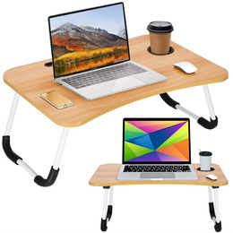 Stolik pod laptopa 60x40 cm, składana podstawka na komputer brązowa