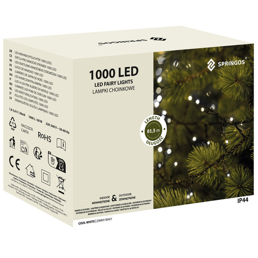 Lampki choinkowe 1000 Led biały zimny 81,5 m oświetlenie świąteczne IP44