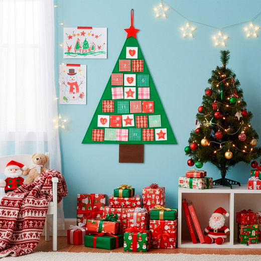 Kalendarz adwentowy, świąteczny Choinka 102 cm dekoracja na ścianę, multikolor