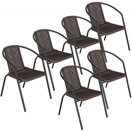 Meble ogrodowe metalowe zestaw stół 140x80 cm i 6 krzeseł na taras balkon czarno-brązowe