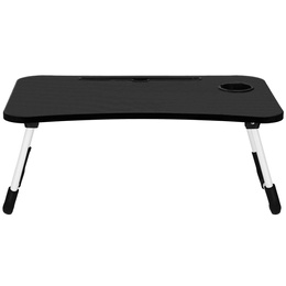 Stolik pod laptopa z miejscem na kubek i tablet, składana podstawka na komputer czarna