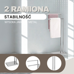 Wolnostojący wieszak łazienkowy na ręczniki, podwójny 80 cm srebrny 