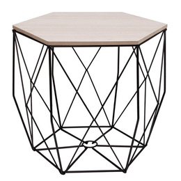 Stolik kawowy loft 40 cm kosz metalowy industrialny czarny, drewniany blat