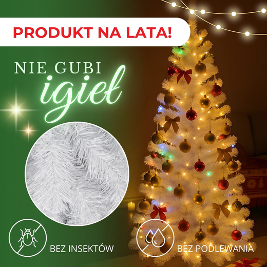 Choinka sztuczna jodła 220 cm nowoczesna drzewko świąteczne ze stojakiem, białe