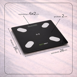 Waga łazienkowa, elektroniczna 180 kg szkło hartowane, LCD, z bluetooth, aplikacją czarna