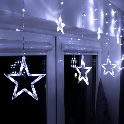 Kurtyna świetlna 138 Led girlanda gwiazdki, lampki wewnętrzne sople zimny biały