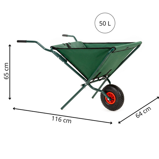 Taczka ogrodowa 50 L składana 116 x 64 x 65 cm jednokołowa, stalowy wózek transportowy