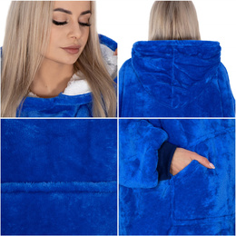 Kocobluza damska oversize koc bluza 2w1 z kapturem ciepła niebieska